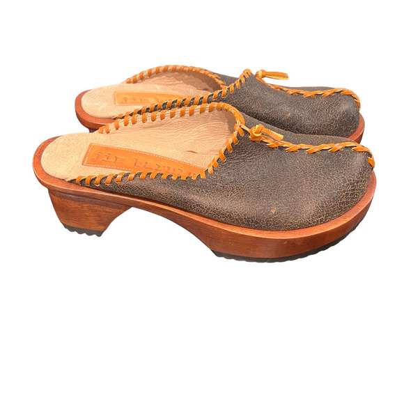 Jim Barnier Wooden Heel Clog Black Oil Women's Size 10 Platform Sandals Leather - Picture 4 of 8